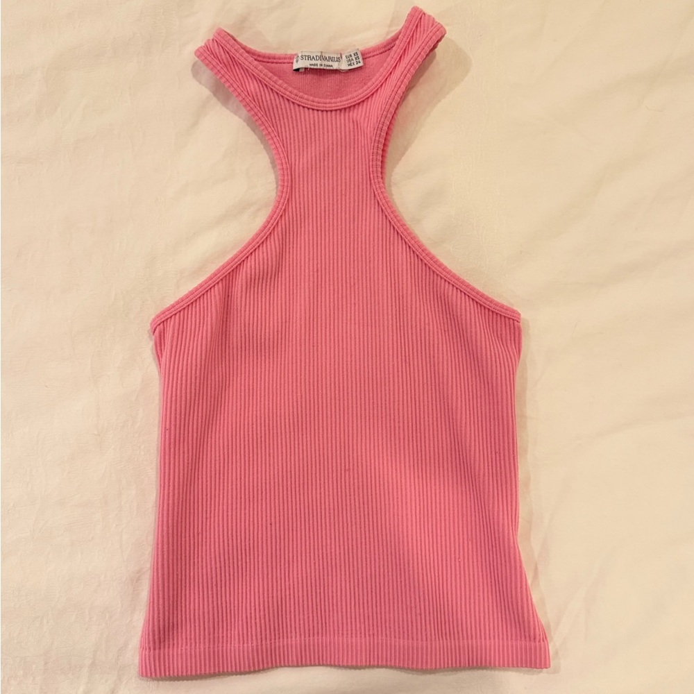 Stradivarius Pink Ribbed Tank Top